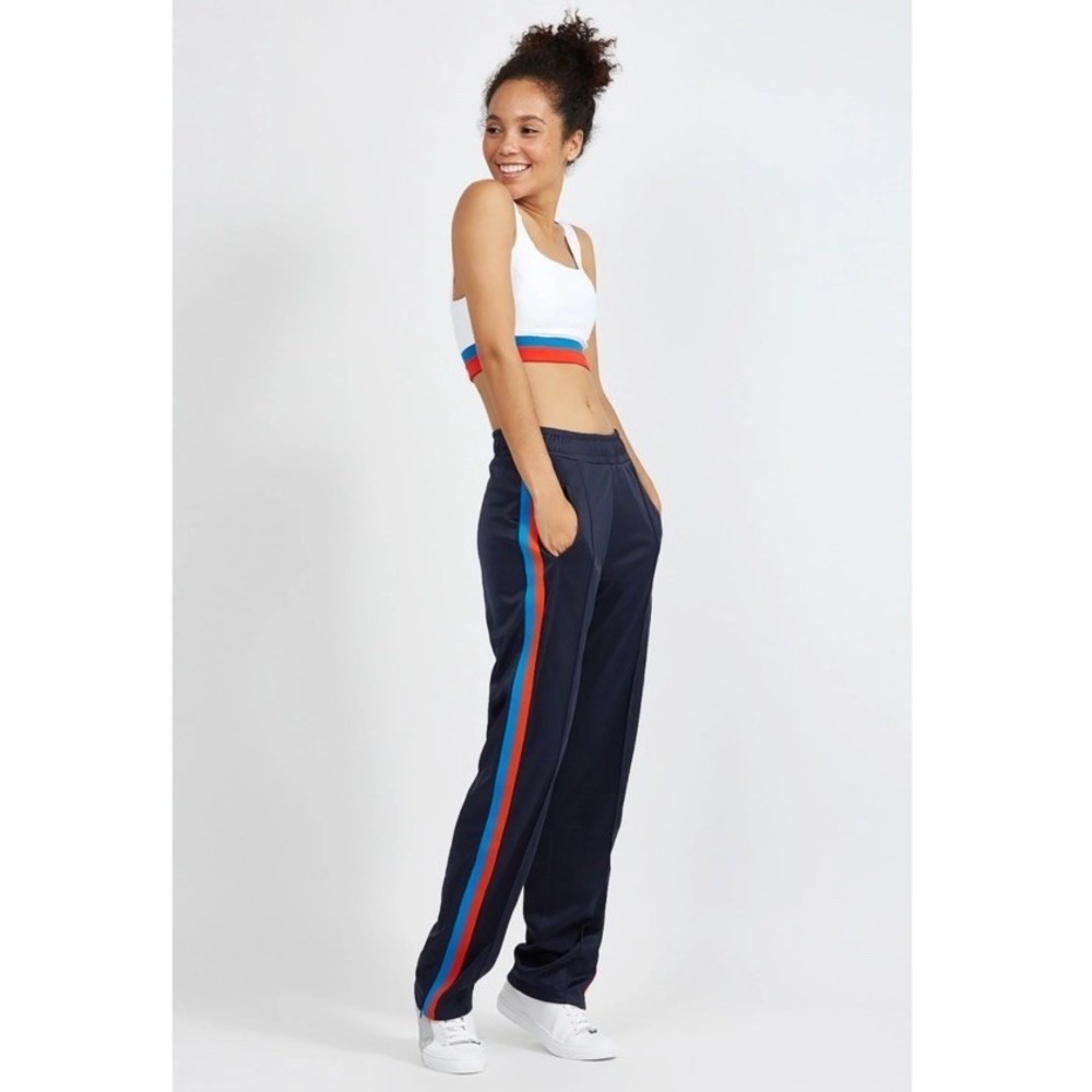 KULE X Bandier The William Track Pants Navy Side Straps Size XS Comfort Designer